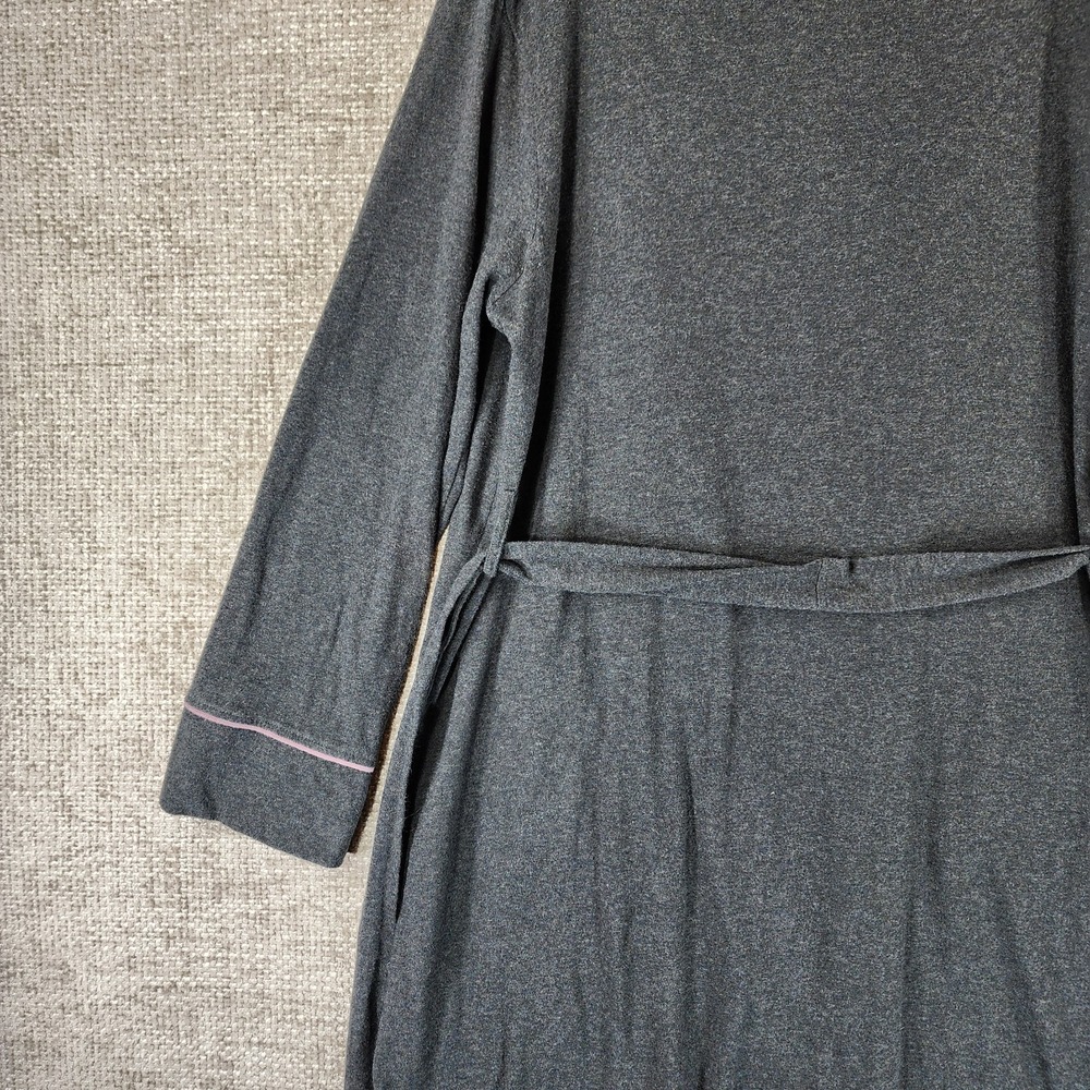 PACT Organic Cotton Wrap Robe Womens Medium Gray Stretch Pockets Comfy - Picture 9 of 11